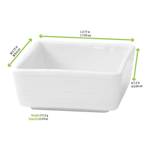 Mini Reusable White Square Porcelain Sauce Dish 2oz L:2.8in W:2.8in H:1.2in - 4 pcs